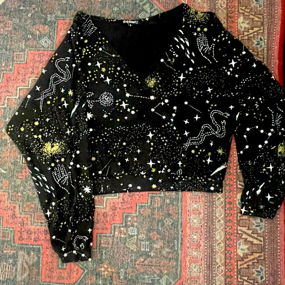 Thief & Bandit Stardust Crossover long sleeve crop wrap top